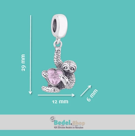 Groothandel 🧨 Tracelet - Zilveren Bedels - Bedel Luiaard | Met Roze Zirkonia Hart | 925 Sterling Zilver - Pandora Compatible - Met 925 Zilver Certificaat - Sinterklaas En Kerst Cadeau 🧨 4 Groothandel 🧨 Tracelet - Zilveren Bedels - Bedel Luiaard | Met Roze Zirkonia Hart | 925 Sterling Zilver - Pandora Compatible - Met 925 Zilver Certificaat - Sinterklaas En Kerst Cadeau 🧨 - Afbeelding 2