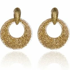Beste recensies van ✨ Sarzor Oorbellen Met Glitters - Rond - Oorhangers 4x4 Cm - Goud Kleurig 👍