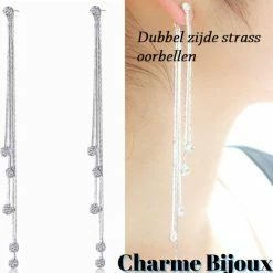 Goedkoop ⌛ Lange Oorbellen- Dubbel - Zilverkleurig-Strass-Charme Bijoux 🌟 -Sieraden-horloges Winkel 550x566 2