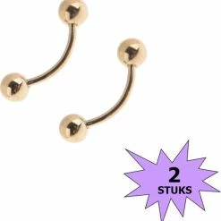 Gloednieuw ✔️ Fako Bijoux® - Wenkbrauw Piercing - 4mm - Goudkleurig - 2 Stuks 🥰