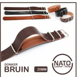 Hete verkoop ✨ Merkloos 20mm Leder Nato Strap - Donker Bruin Vintage James Bond - Nato Strap Collectie Leer - Mannen - Lederen Horlogeband - Donkerbruin 20 Mm Bandbreedte Voor Seiko Casio Omega Rolex Tudor En Meer! 😉