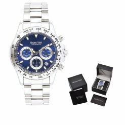 Goedkoopste 😍 Horloge Heren Chronograph - Chrono Staal - Rvs Glanzend Blauw Mauro Vinci Active Line ✔️