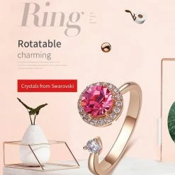 Kopen ⌛ QoF Roze Swarovski® Kristal 14K Goude Ring 😉 -Sieraden-horloges Winkel 550x580