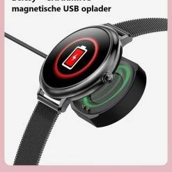 Nieuw 🎉 Belesy® CHARMING - Smartwatch Dames - Horloge - 1.3 Inch - Kleurenscherm - Stappenteller - Bloeddruk - Hartslag - Maak Je Eigen ⌚ Watchfaces - Staal – Zwart 🛒 -Sieraden-horloges Winkel 550x626