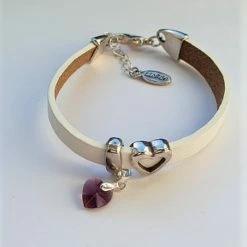 Beste Verkoop 😉 MRLK Leren Armband Wit - Met Swarovski Hartje - Bedel Liefde - Hartjes Armband Dame - Kerst Armband -armband Liefde - Kerstmis Cadeau - Kerst Geschenk Vrouw - Vriendin - Moeder 🧨