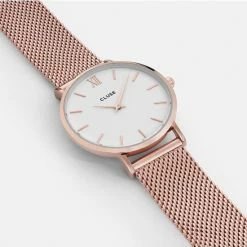 Beste Verkoop 🤩 Cluse Minuit Mesh White, Rose Gold Colour 👍 -Sieraden-horloges Winkel 550x635 3
