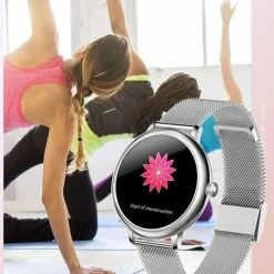 Nieuw 🎉 Belesy® CHARMING - Smartwatch Dames - Horloge - 1.3 Inch - Kleurenscherm - Stappenteller - Bloeddruk - Hartslag - Maak Je Eigen ⌚ Watchfaces - Staal – Zwart 🛒 -Sieraden-horloges Winkel 550x650