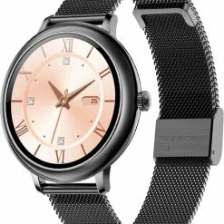 Nieuw 🎉 Belesy® CHARMING - Smartwatch Dames - Horloge - 1.3 Inch - Kleurenscherm - Stappenteller - Bloeddruk - Hartslag - Maak Je Eigen ⌚ Watchfaces - Staal – Zwart 🛒 -Sieraden-horloges Winkel 550x684 3