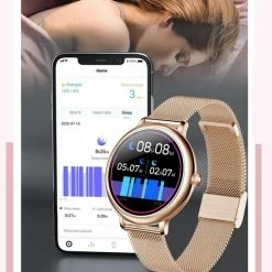 Nieuw 🎉 Belesy® CHARMING - Smartwatch Dames - Horloge - 1.3 Inch - Kleurenscherm - Stappenteller - Bloeddruk - Hartslag - Maak Je Eigen ⌚ Watchfaces - Staal – Zwart 🛒 -Sieraden-horloges Winkel 550x693 1