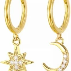 Groothandel 🔔 Yada Oorbellen Ster Maan - Asymmetrisch Goud - Dames - Wordt Ingepakt Als Cadeautje 🎁