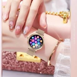 Nieuw 🎉 Belesy® CHARMING - Smartwatch Dames - Horloge - 1.3 Inch - Kleurenscherm - Stappenteller - Bloeddruk - Hartslag - Maak Je Eigen ⌚ Watchfaces - Staal – Zwart 🛒 -Sieraden-horloges Winkel 550x730