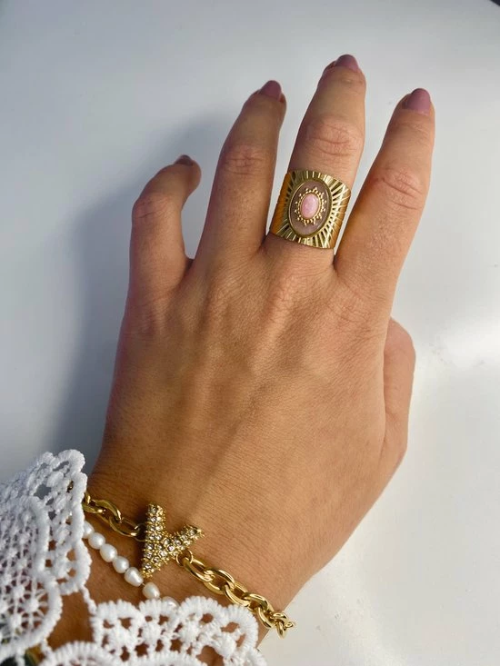 Gloednieuw β Yehwang Ring Goud - Natuursteen - Stainless Steel π 5 Gloednieuw β Yehwang Ring Goud - Natuursteen - Stainless Steel π - Afbeelding 3