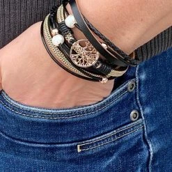 Flash-uitverkoop ✨ Armband Dames Rosegoud- Leren Wikkelarmband Galeara Design Rosekleurig Zwart Dames Levensboom 19,5cm - Galeara Design 🥰 -Sieraden-horloges Winkel 550x733 4
