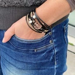 Flash-uitverkoop ✨ Armband Dames Rosegoud- Leren Wikkelarmband Galeara Design Rosekleurig Zwart Dames Levensboom 19,5cm - Galeara Design 🥰 -Sieraden-horloges Winkel 550x733 5