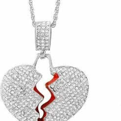 Promo ❤️ TrendFox Gebroken Hart Ketting - Heartbreaker - Zilver Kleurig Met Diamantjes (Zirkonia) - Ketting Heren - Ketting Mannen - Ketting Dames - Sinterklaas Cadeautjes ❤️ -Sieraden-horloges Winkel 550x751