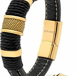 Hete verkoop 🔥 Armband - Serasar - Echt Rund Leder - "Ring Goud" - Goudkleurig/Zwart - 23 Cm - Roestvrijstaal - Inclusief Bijpassend Sieraden Doosje - Mooi Om Cadeau Te Geven! - Maar Natuurlijk Ook Voor Jezelf.... 🔥