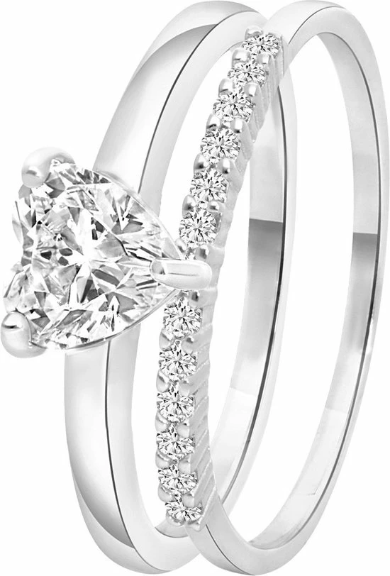 Hete verkoop ❤️ Lucardi - Dames Dubbele Ring Met Zirkonia Hart - Ring - Cadeau - Echt Zilver - Zilverkleurig ✨ 8 Hete verkoop ❤️ Lucardi - Dames Dubbele Ring Met Zirkonia Hart - Ring - Cadeau - Echt Zilver - Zilverkleurig ✨ - Afbeelding 6